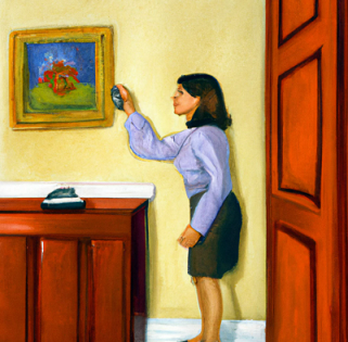 woman trying to find hidden camera with bug detector